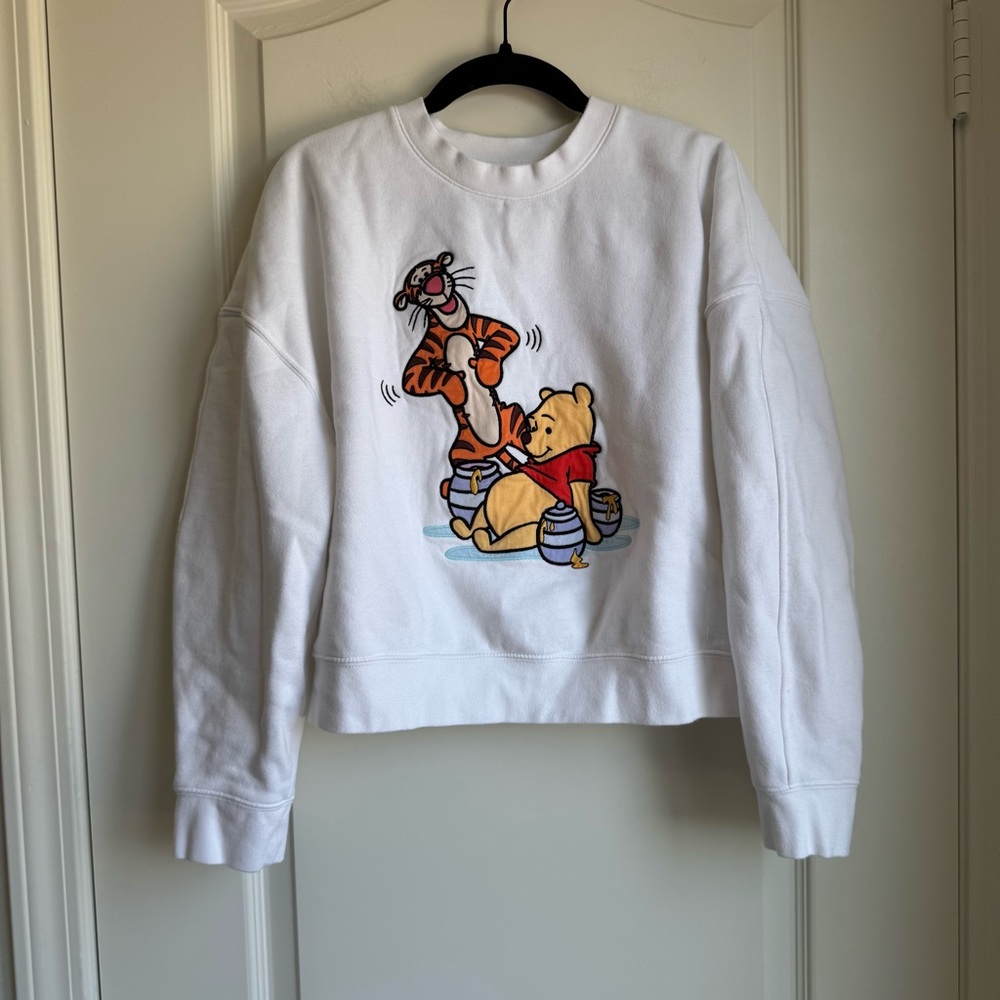 Disney White and Red Crewneck Sweater with Cartoon Graphic